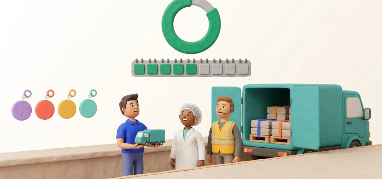 Sur le quai, appro, production et expédition regardent le même taux de service, lu par client au fil du mois
