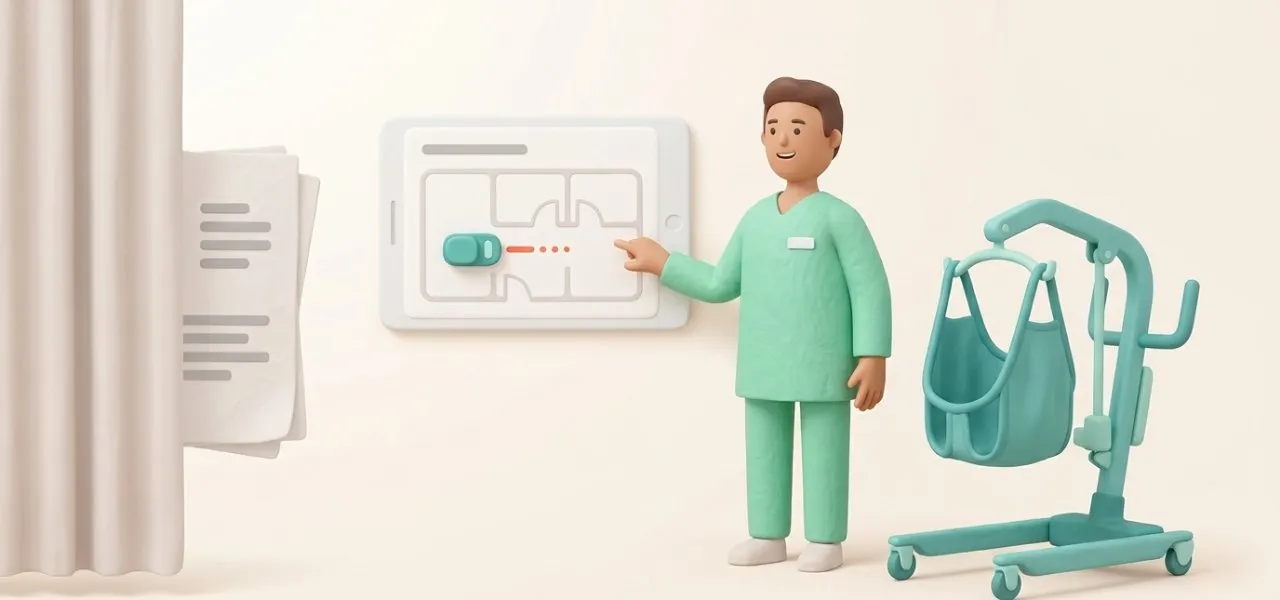 Le lève-personne qui change de service est déclaré d'un geste sur la tablette, plus de temps de soin perdu à le chercher