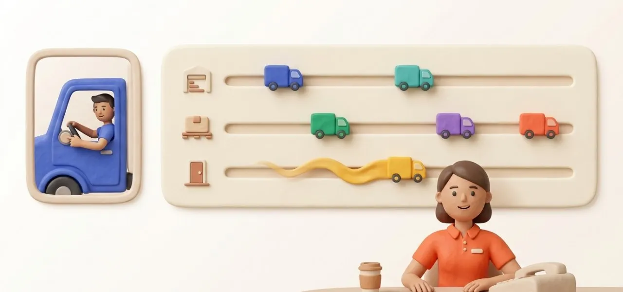 Le conducteur appuie sur un bouton dans sa cabine et le pion de sa tournée avance sur le tableau d'exploitation