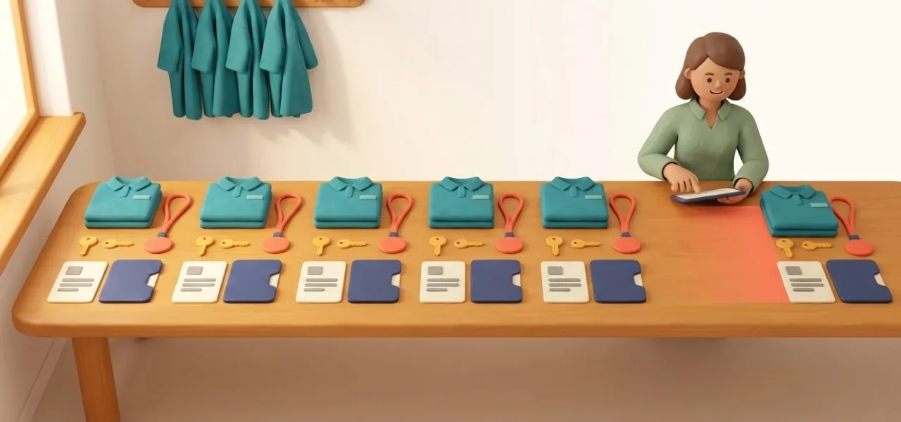 Le même parcours d'accueil se rejoue pour chaque saisonnier de la vague, un kit identique par personne