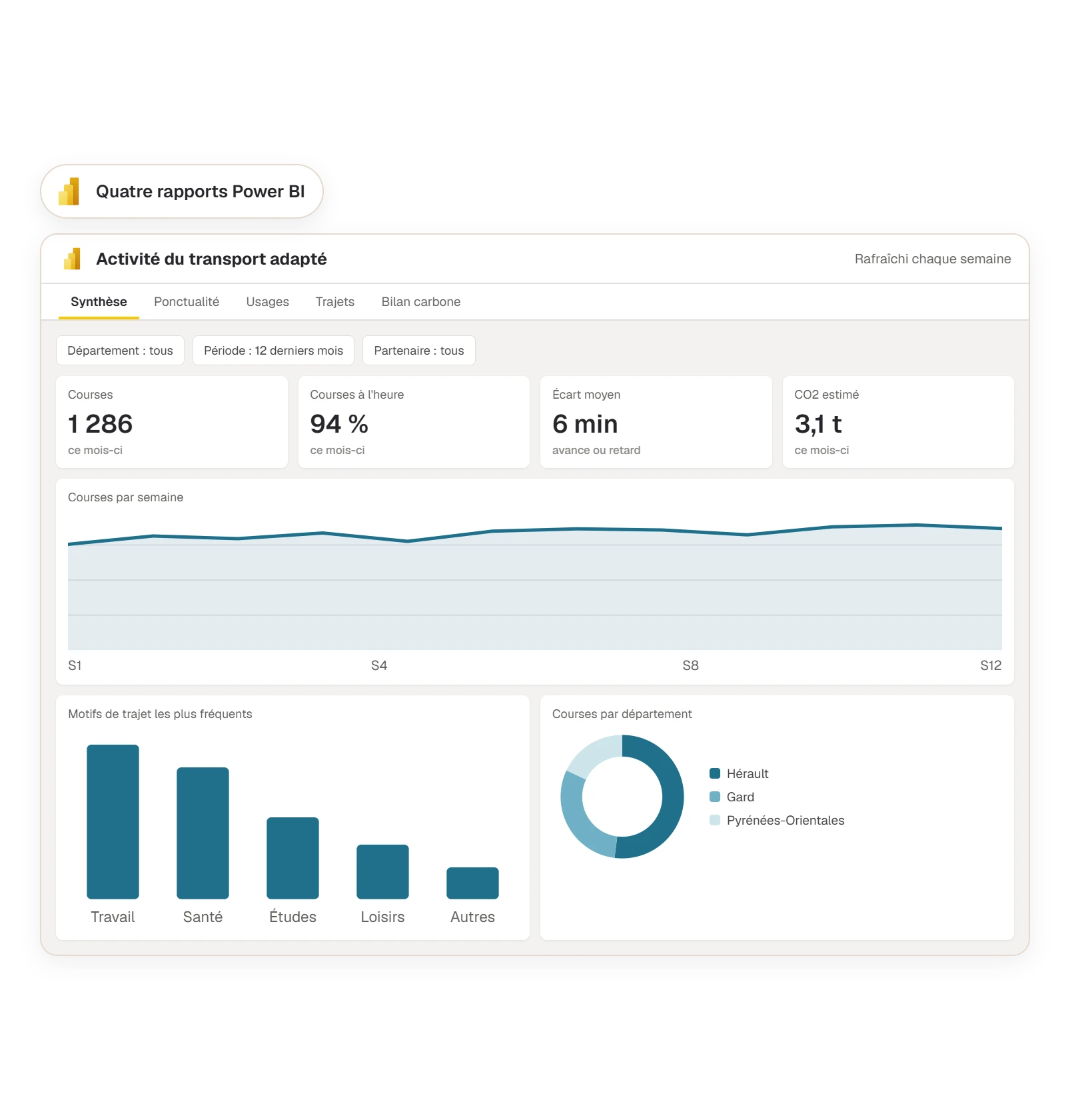 Rapport Power BI de ponctualité et de qualité de service du transport adapté