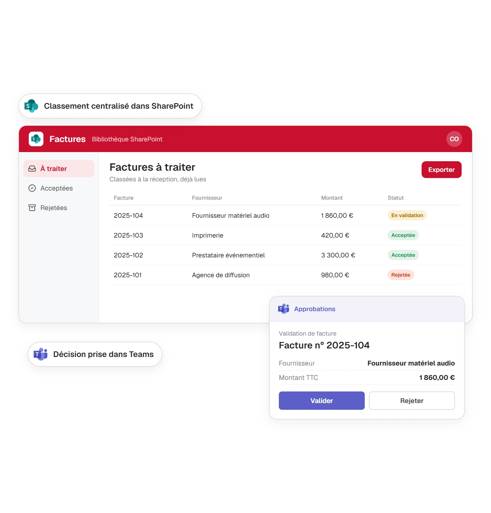 Validation d'une facture depuis un message Teams et classement dans SharePoint