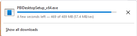 Téléchargement du fichier d'installation PBIDesktopSetup_x64.exe en cours