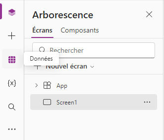 Icône Données dans la barre latérale gauche de Power Apps Studio