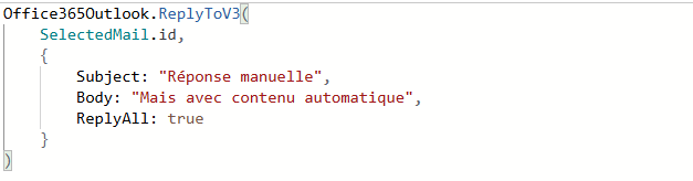 Formule ReplyToV3 qui répond au courriel sélectionné