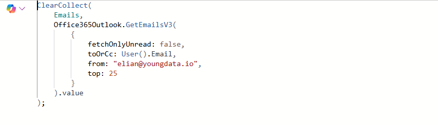 Formule ClearCollect qui récupère les courriels Outlook dans une collection