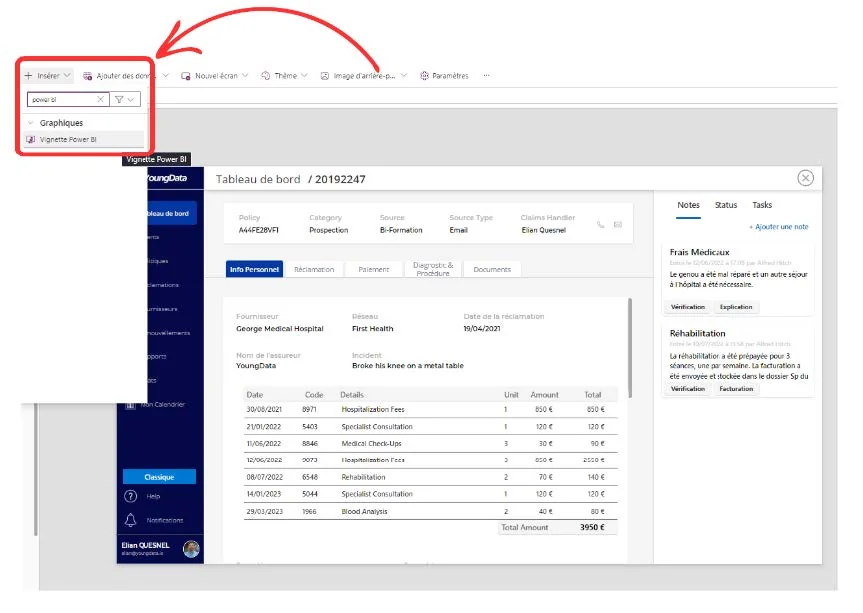 Insertion d'une vignette Power BI dans une application Power Apps