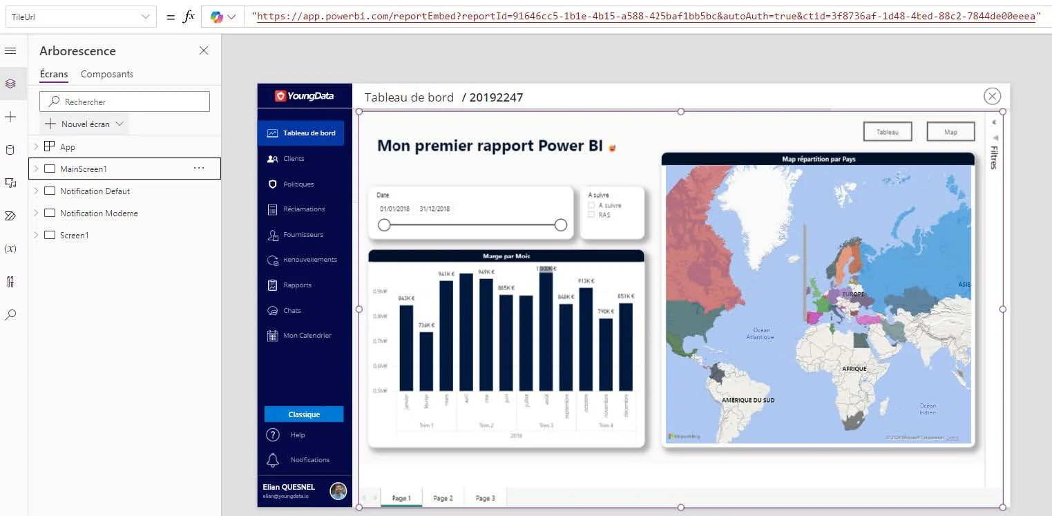 Rapport Power BI intégré à une application Power Apps