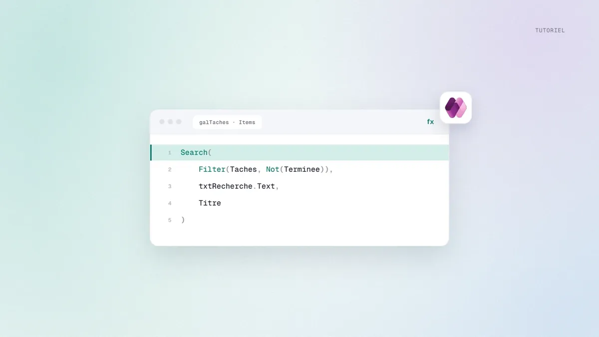 Formule Power Fx de recherche dans une liste de tâches non terminées, deuxième étape du tutoriel Power Apps