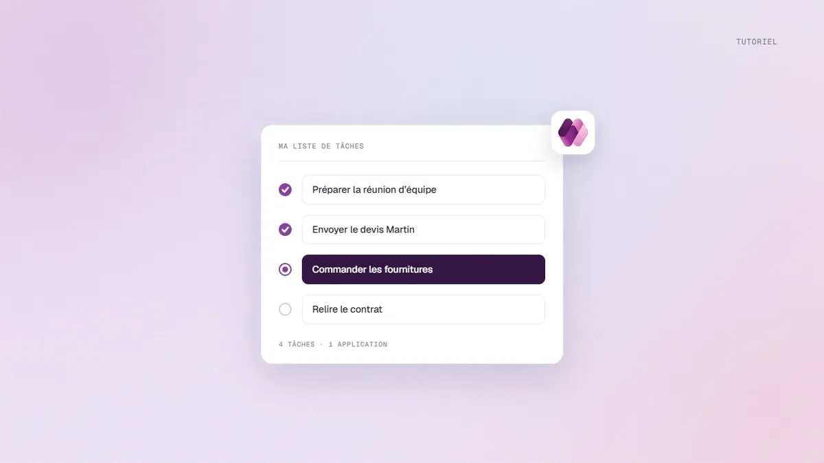 Liste de tâches construite comme première application Power Apps, avec tâches faites, en cours et à faire