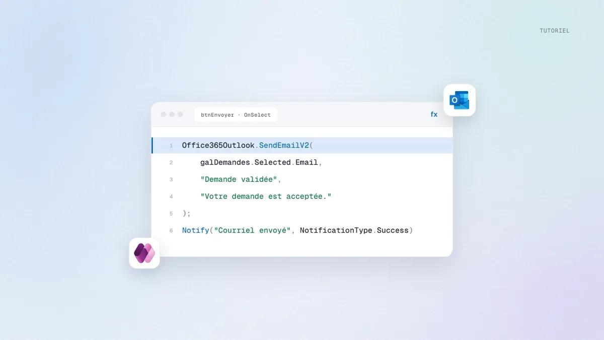 Formule Power Apps qui envoie un courriel Outlook au demandeur quand sa demande est validée