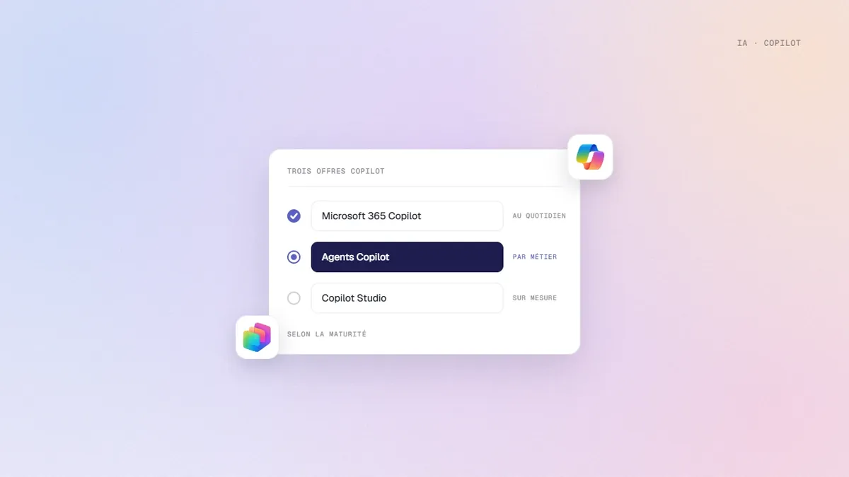 Les trois offres Copilot de Microsoft : Microsoft 365 Copilot, agents Copilot et Copilot Studio, selon l’usage