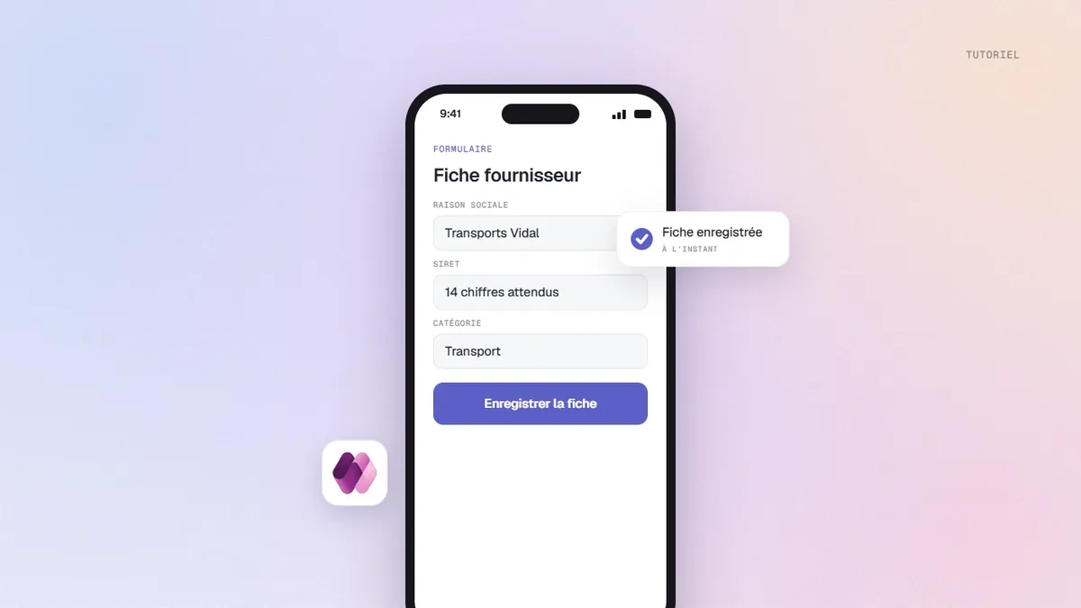 Formulaire Power Apps de fiche fournisseur avec une règle de validation sur le SIRET et une confirmation d’enregistrement