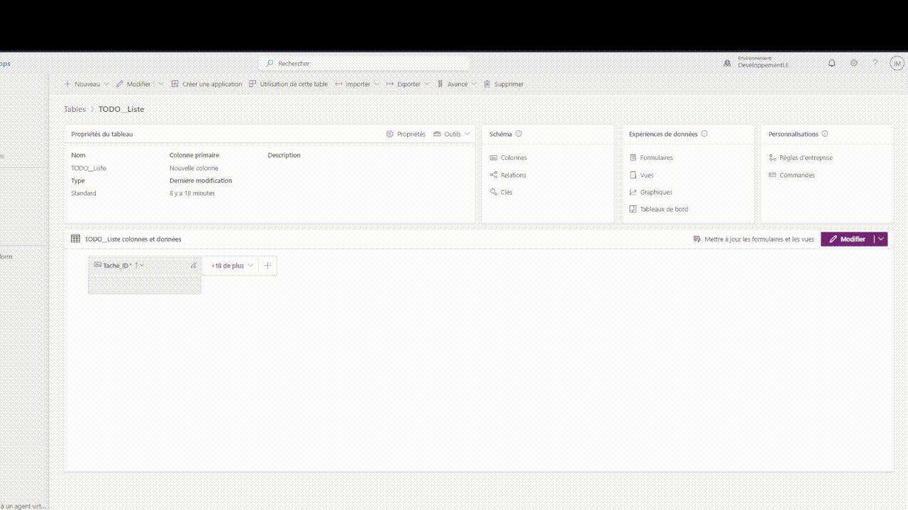 Animation : modification d'une colonne de la table Dataverse