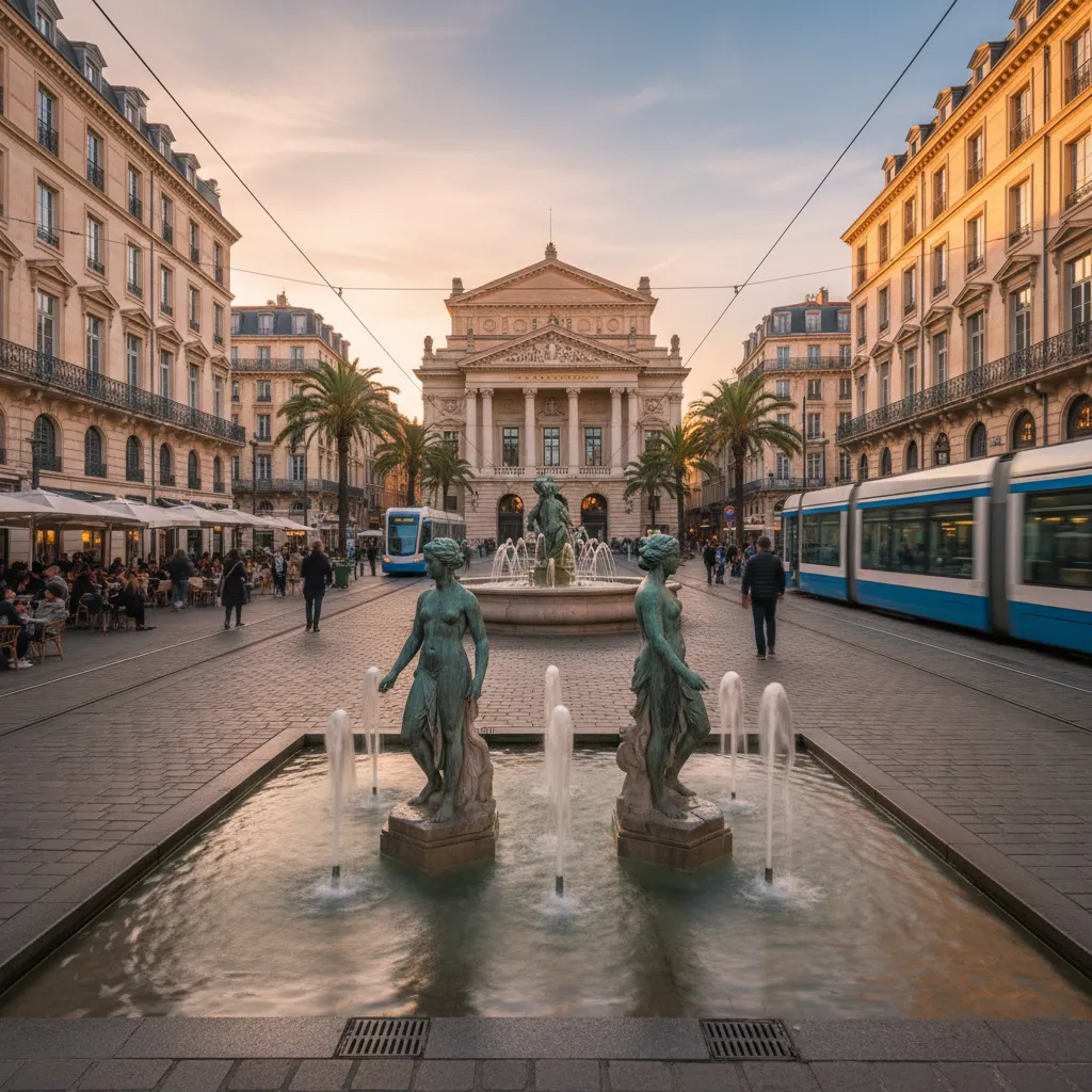 Montpellier, la place de la Comédie, l'Opéra et le tramway