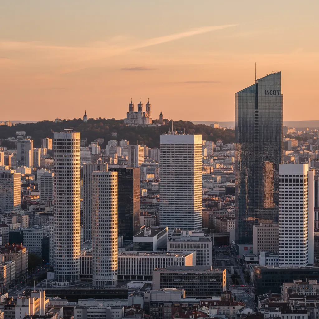 Lyon, les tours de la Part-Dieu et la basilique de Fourvière