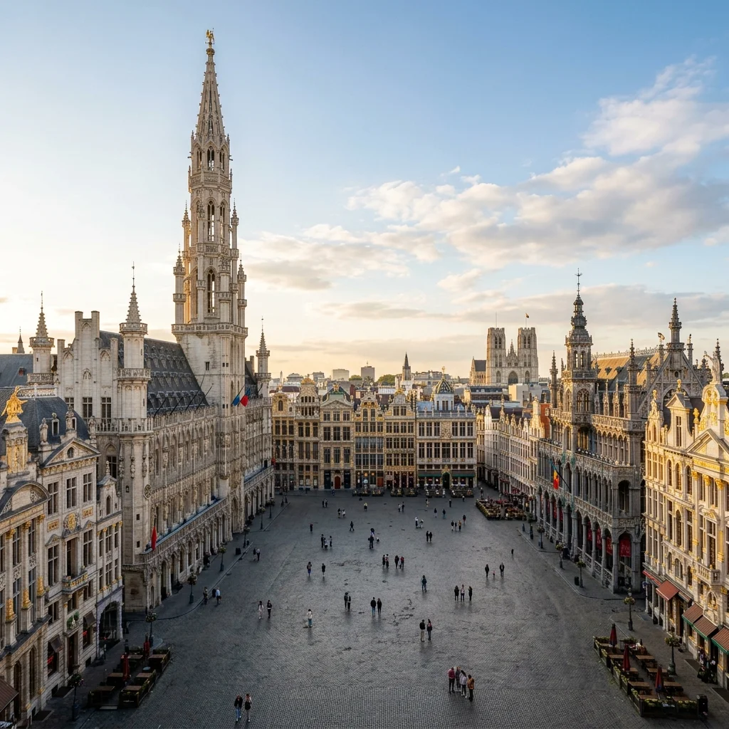 Bruxelles, la Grand-Place et la flèche de l'hôtel de ville