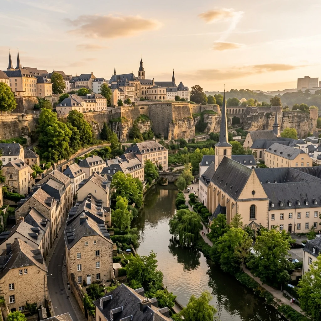 Luxembourg, le quartier du Grund au pied des remparts, au bord de l'Alzette