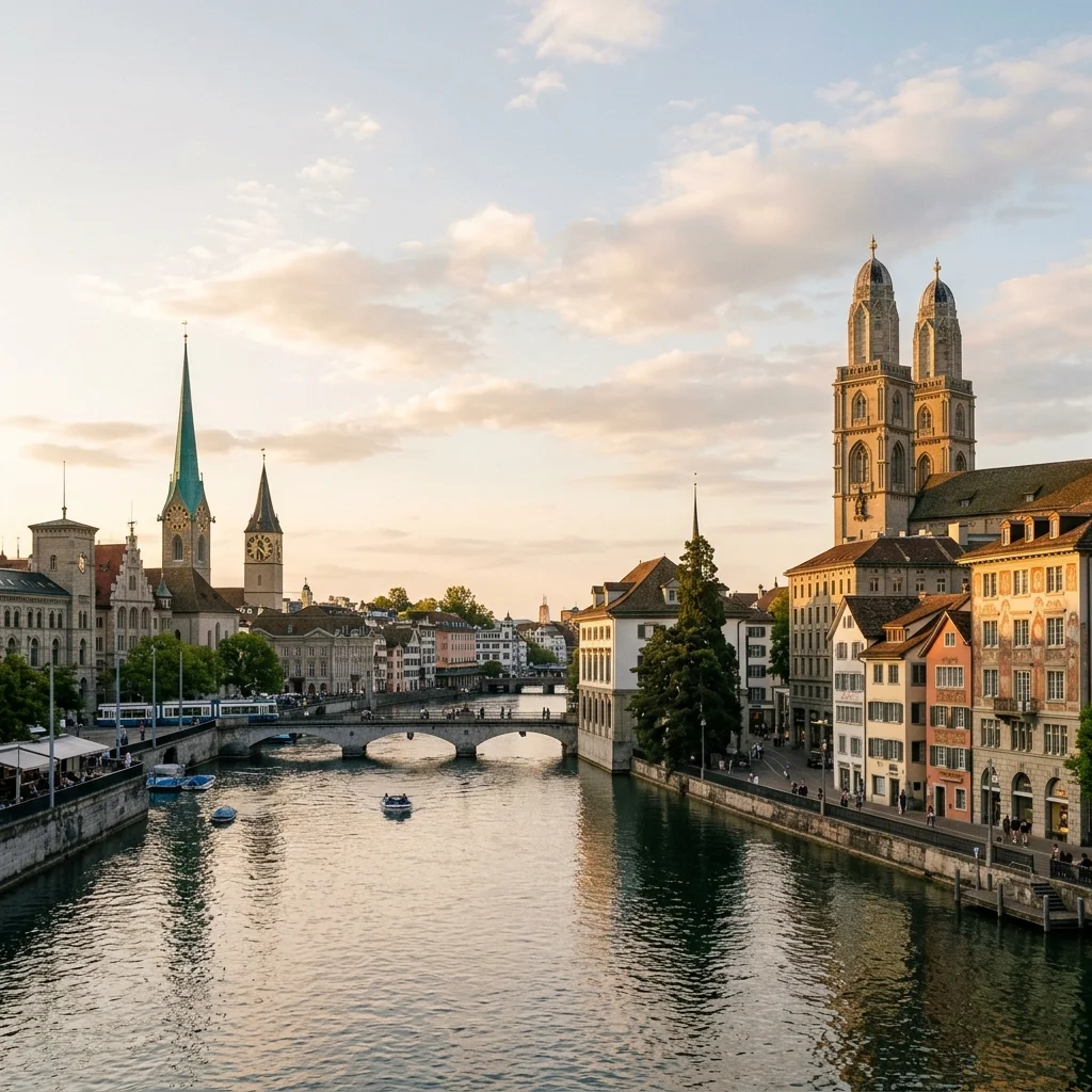 Zurich, la Limmat et les tours du Grossmünster
