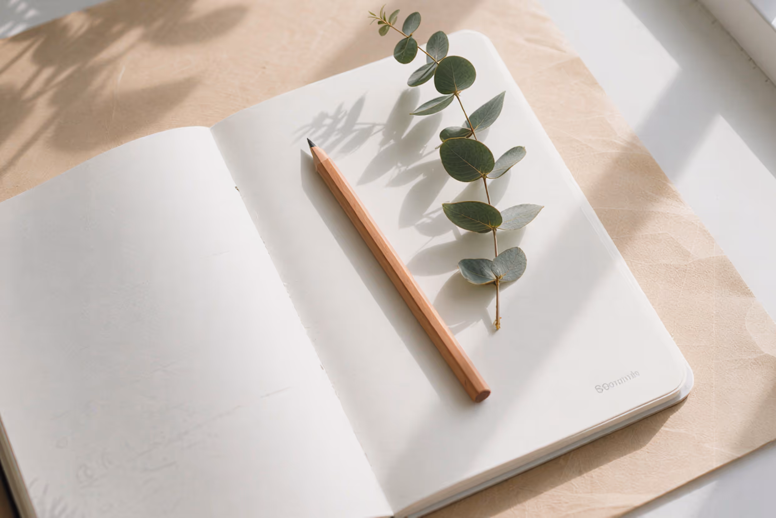 Large tree with dense leaves standing in a foggy field123 at sunrise with a wooden bench nearby.
