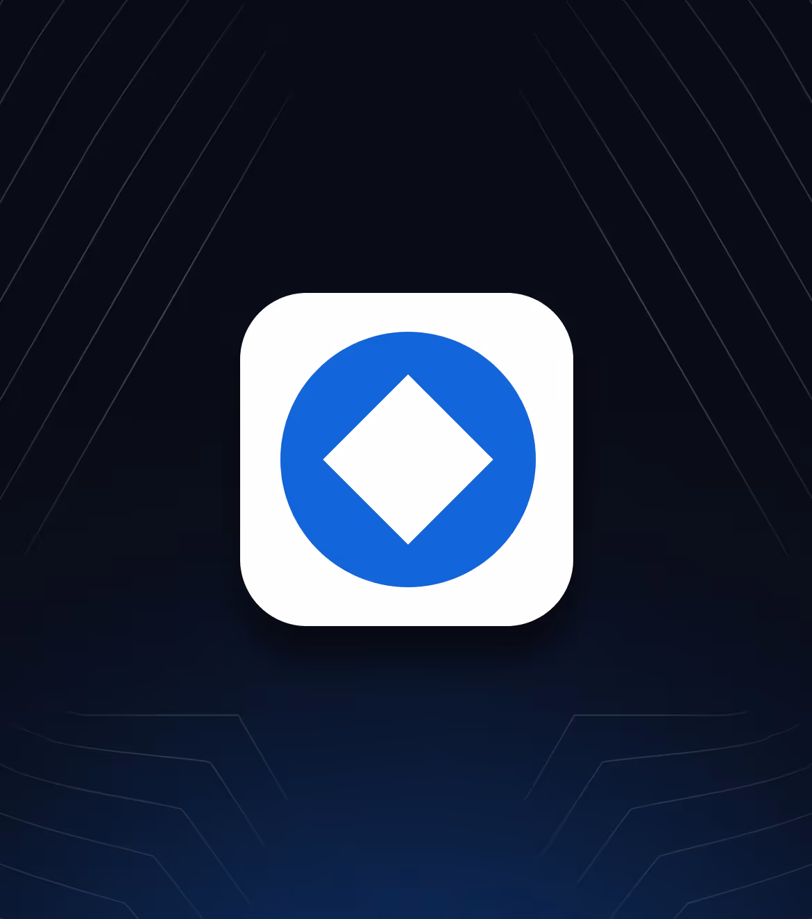 White rounded square app icon with a blue circle enclosing a white diamond shape.