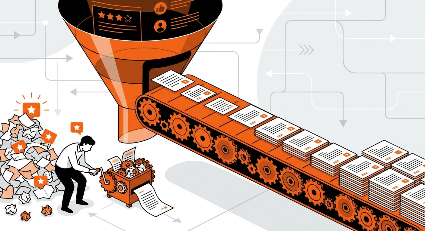 Turning Review Insight Into Content You Can Publish at Scale

Nobody on your team doubts that reviews matter. The blocker is capacity. Writing one SEO article manually takes four to eight