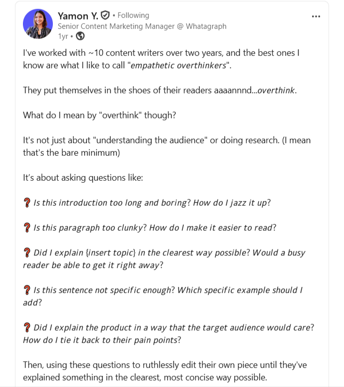 Yamon Y's concept on empathetic thinking as the foundation for creating great content