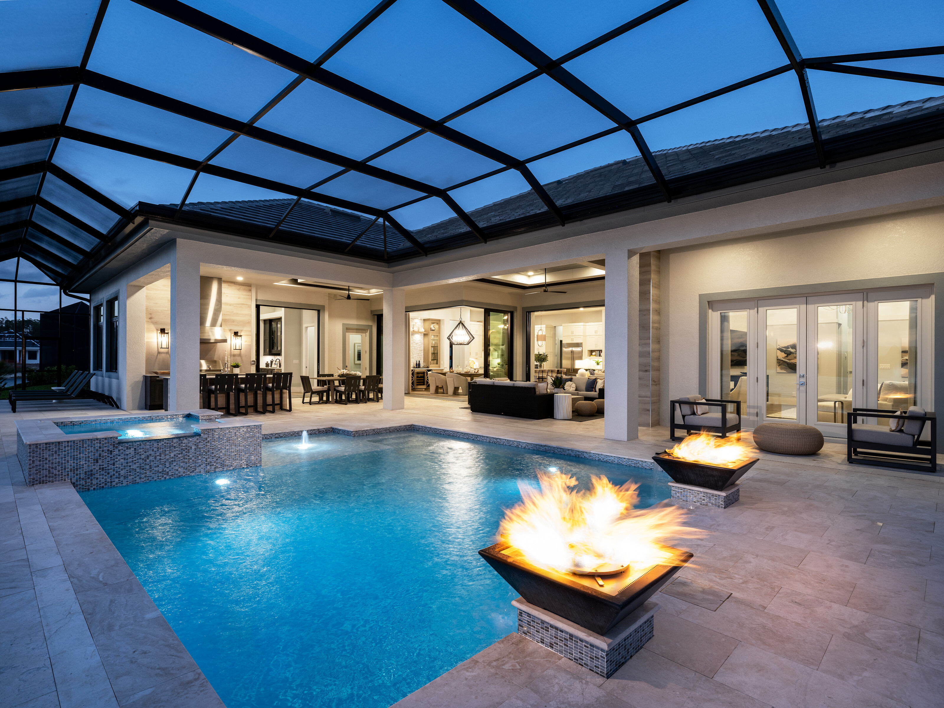 Luxury pool at dusk in Naples Florida