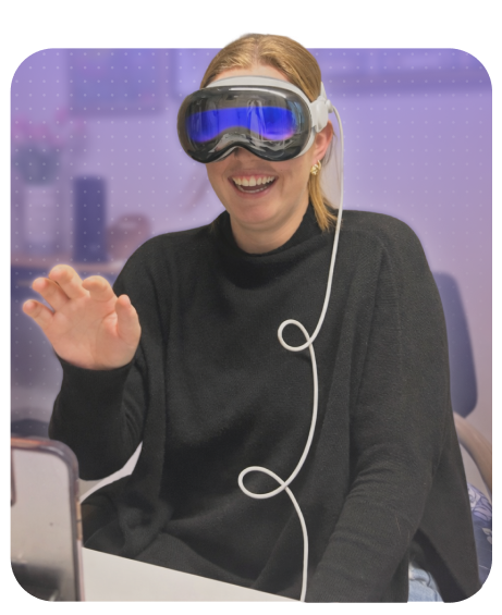 Photo of a person wearing a mixed reality headset