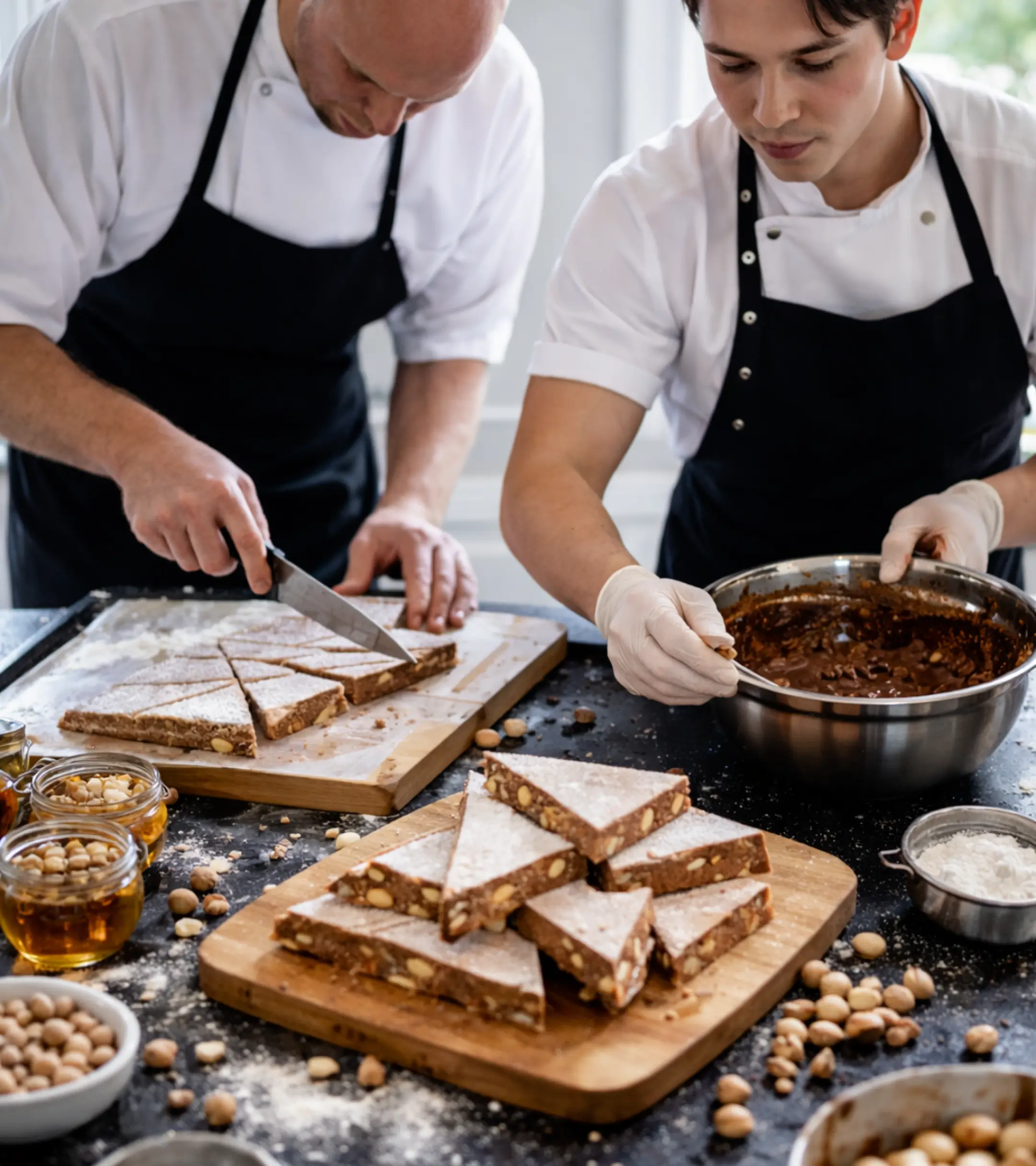 two chocolatiers preparing Daniele's soft chocolate