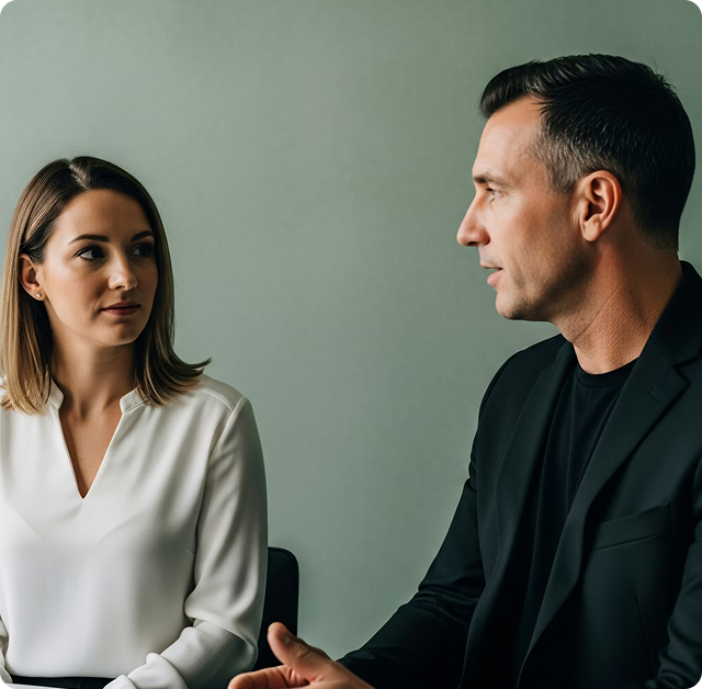 Two professionals in a meeting, representing the collaborative partnerships between Barritus Capital and its portfolio companies.