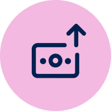 Icon of a bill and an upward arrow emerging from it on a pink circle background.
