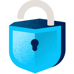 Illustration of a blue shield-shaped padlock with an open white shackle