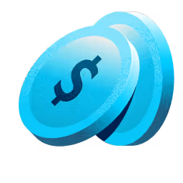Illustration of three stacked blue coins with a dollar sign on the front coin.