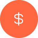 White dollar sign symbol centered on a red-orange circular background.