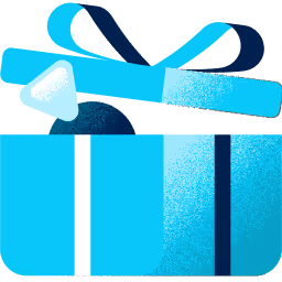 Illustration of a blue gift box with ribbon and bow, stylized with light and dark blue shades.