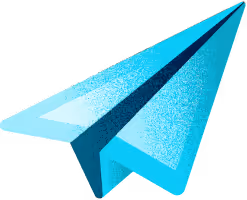Illustration of a blue paper airplane icon with a white highlight reflecting light.