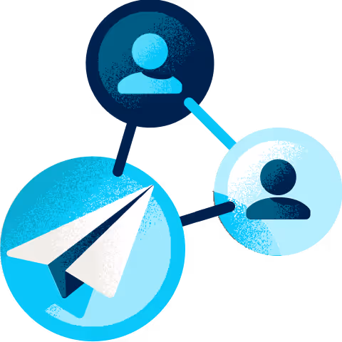 Graphic showing a paper airplane connected to two user icons representing sharing.