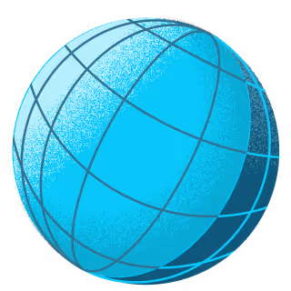 Illustration of a blue globe with latitude and longitude lines representing Earth.