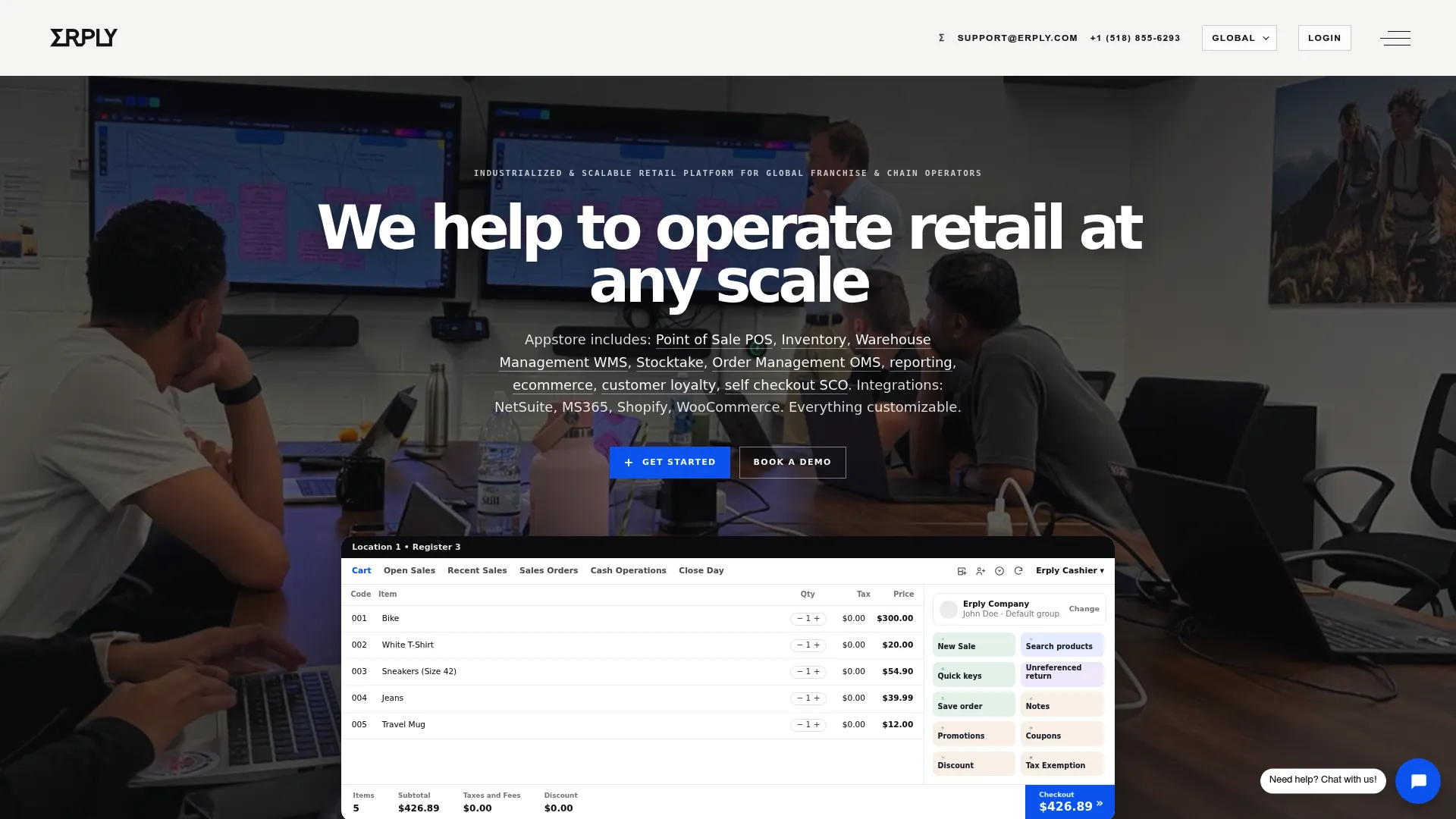 Screenshot of the ERPLY homepage