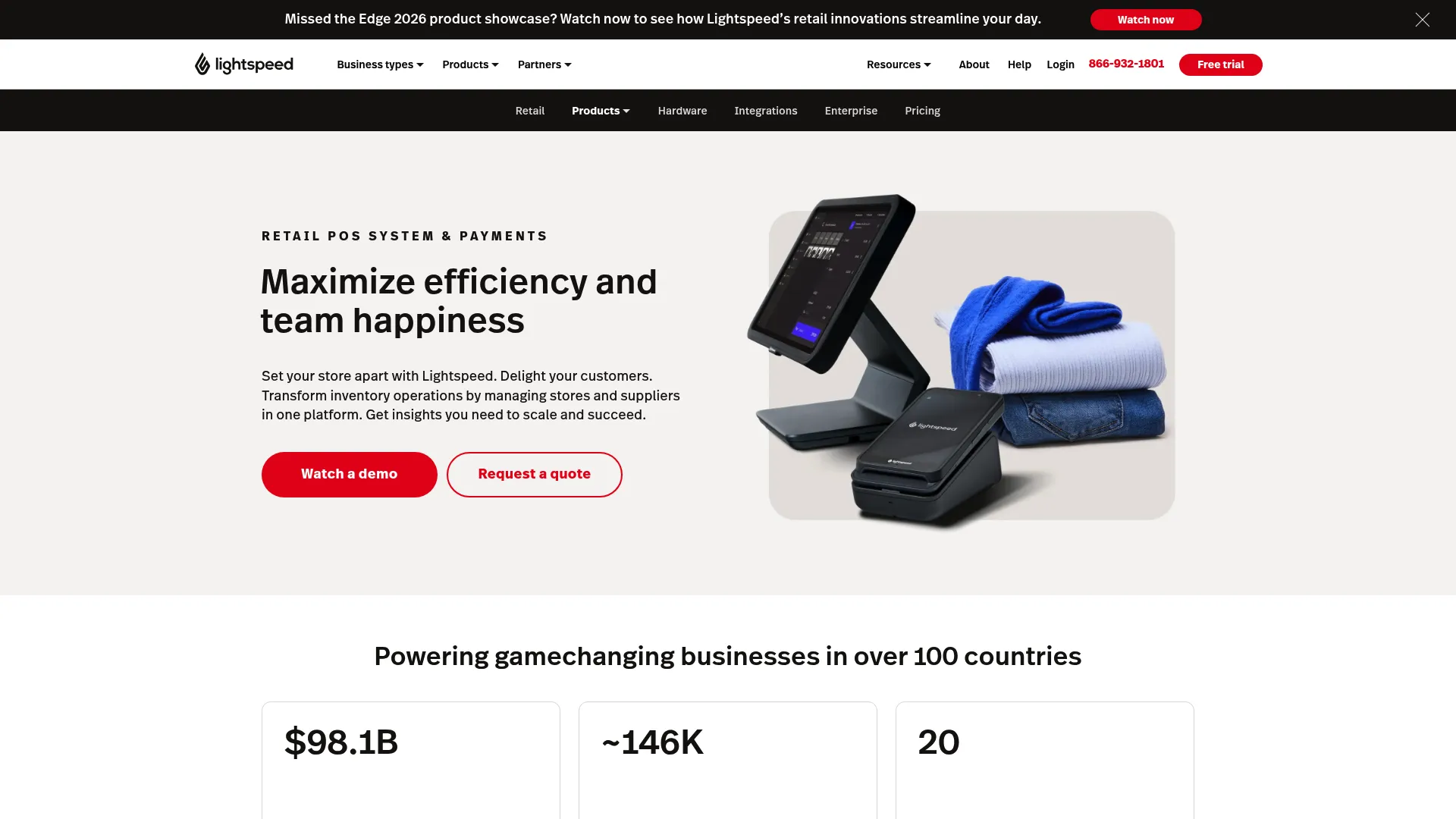 Screenshot of the Lightspeed Retail POS page