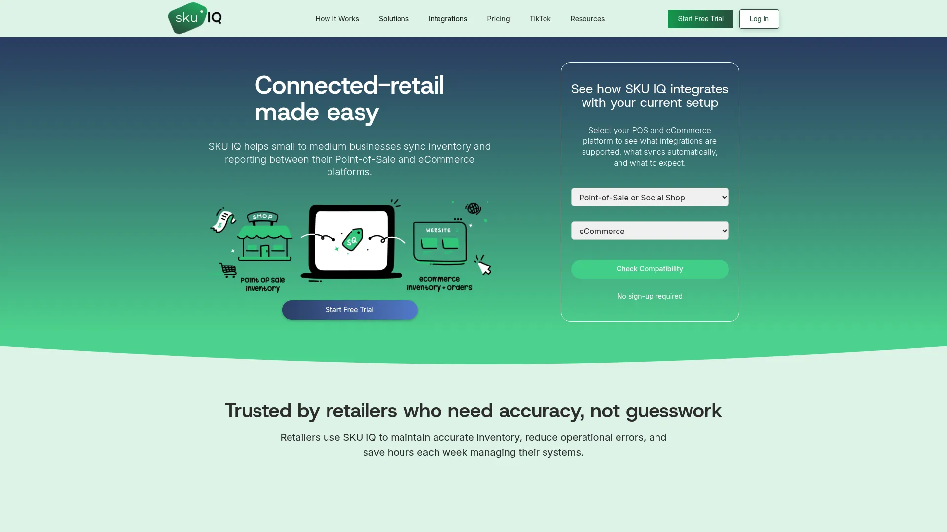 Screenshot of the SKU IQ homepage