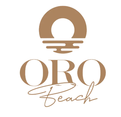 ORO Beach logo with a stylized circular sun above horizontal wave lines, and the word 'ORO' in uppercase serif font with 'Beach' in cursive beneath it.