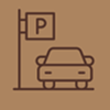 Car parked next to a sign with the letter P indicating parking.