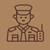 Icon of a soldier wearing a uniform and cap, with a radio on the right side.
