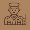 Icon of a soldier wearing a uniform and cap, with a radio on the right side.