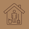 Icon of a person holding a broom inside a house with a bucket nearby.