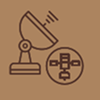 Icon of a satellite dish next to a globe with a network connection symbol.