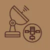 Icon of a satellite dish next to a globe with a network connection symbol.