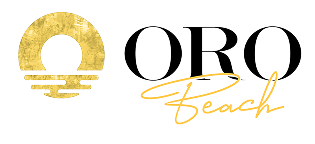 Gold circle and waves icon with the text ORO Beach in black and gold script.